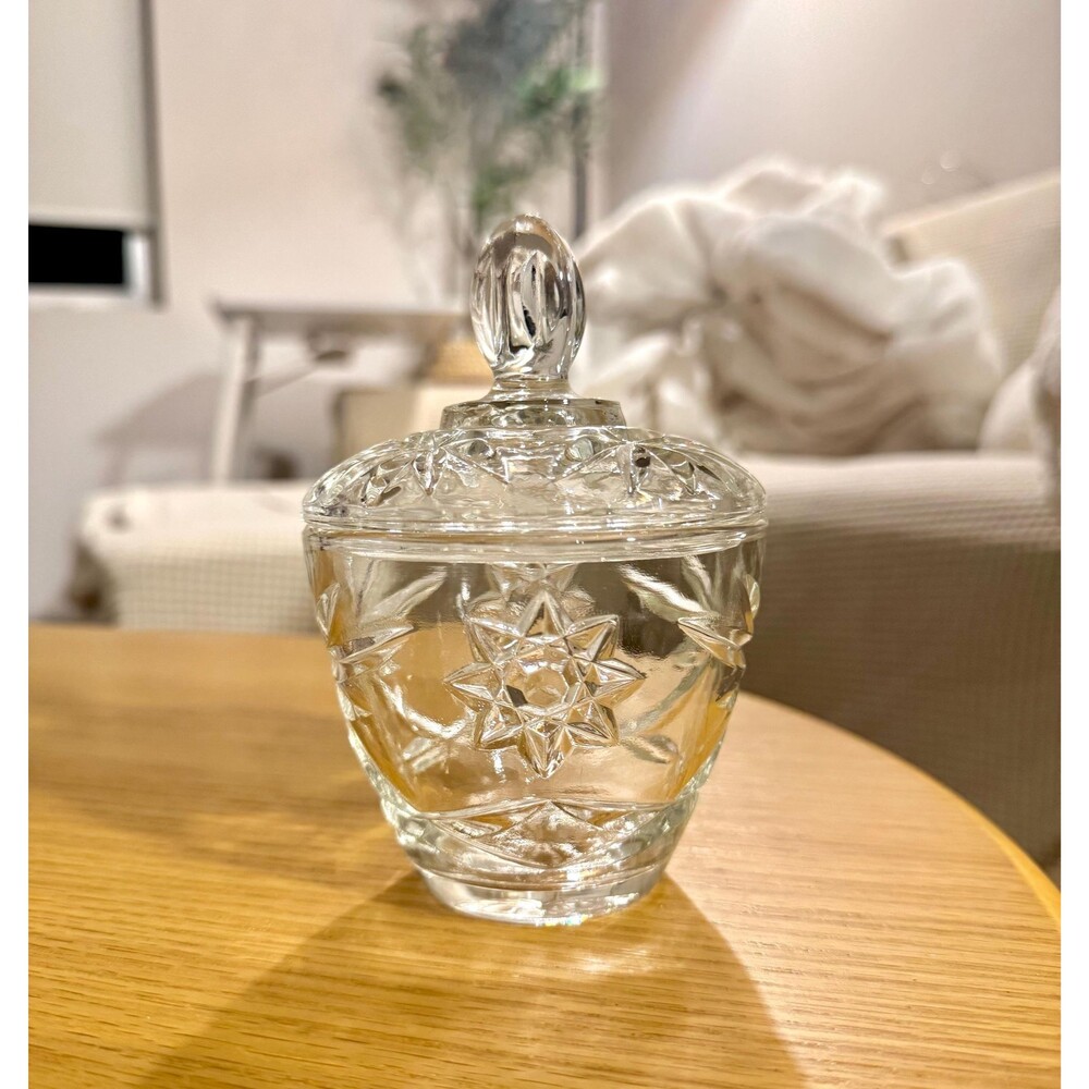 Vintage 1960s Anchor Hocking Star of David Candy Dish, EAPC Crystal Covered Bowl